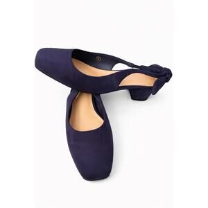 Women’s Navy Blue Slingback Shoes Size 6 Low Heel Suede Square Toe Elegant